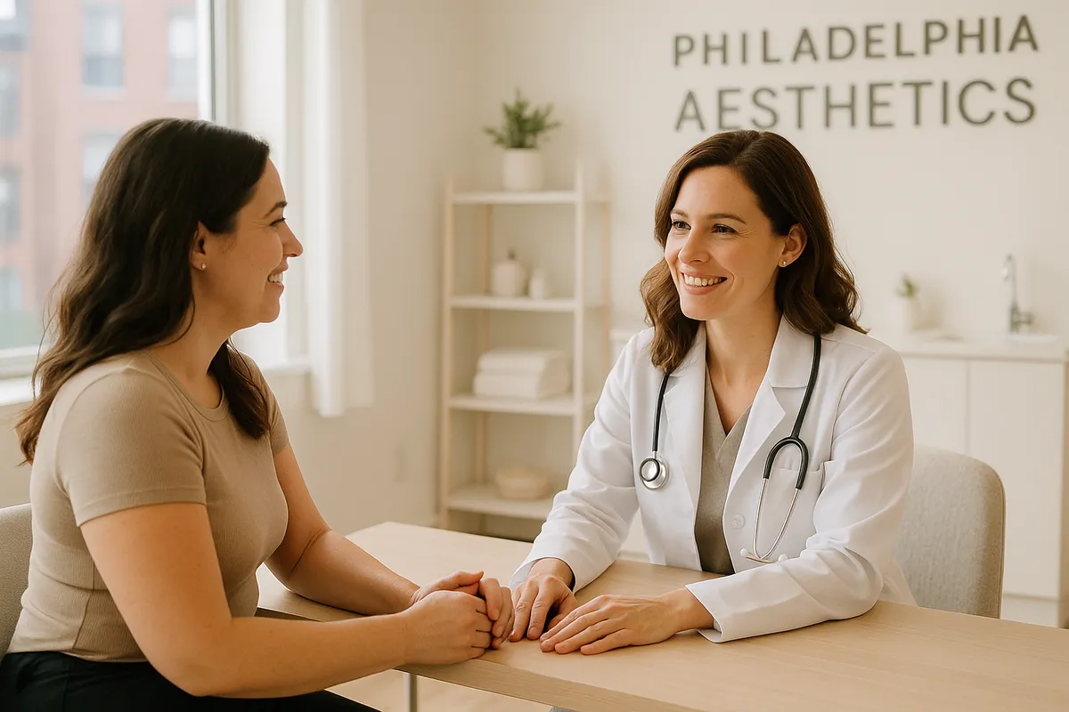 Doctor and patient during a medical weight loss consultation at Avellina Aesthetics